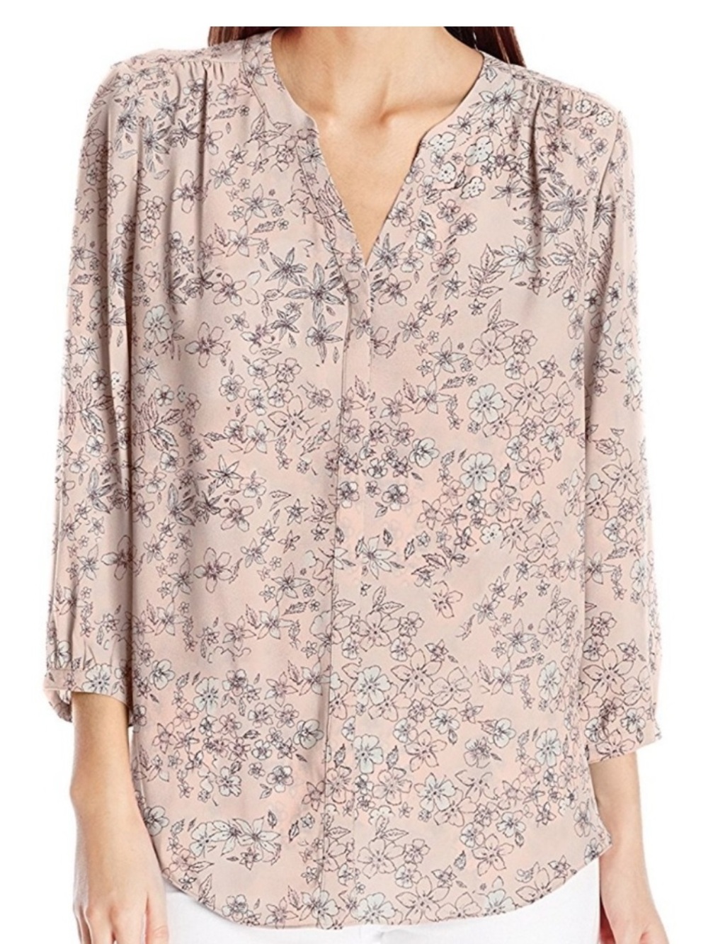 NYDJ | Blush Pink Floral Pintuck Blouse Sz M